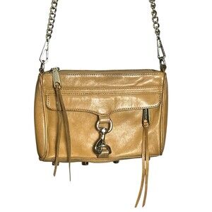 Rebecca Minkoff Tan Leather And Gold Crossbody Hook Closure Mini Mac